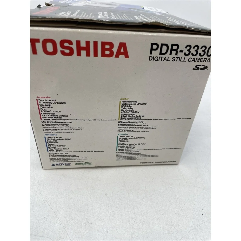 Toshiba PDR-3330 Digital Still Camera 3.2 MP 6X Zoom+Battery+Memory Card+Manuals